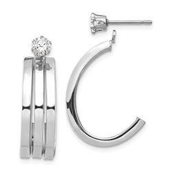 14k White Gold Polished J-Hoop 4 mm Zirconia Stud Earring Jackets