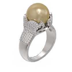 1.55 ctw Diamond & Pearl Ring 18K White Gold