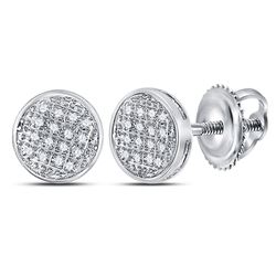 10kt White Gold Mens Round Diamond Circle Cluster Stud Earrings 1/12 Cttw