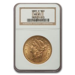 1880-S $20 Liberty Gold Double Eagle MS-61 NGC