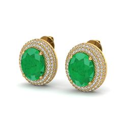 9.20 ctw Emerald & Micro Pave VS/SI Diamond Earrings 18k Yellow Gold
