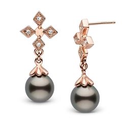 Black Tahitian Pearl and Diamond Cross Earrings