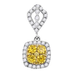 14kt White Gold Round Yellow Diamond Square Cluster Pendant 7/8 Cttw