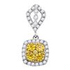 Image 1 : 14kt White Gold Round Yellow Diamond Square Cluster Pendant 7/8 Cttw