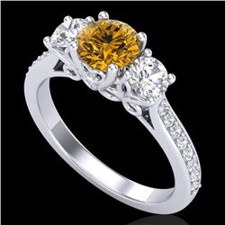 1.67 ctw Intense Fancy Yellow Diamond Art Deco Ring 18k White Gold