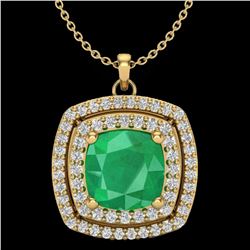 2.52 ctw Emerald & Micro Pave VS/SI Diamond Necklace 18k Yellow Gold