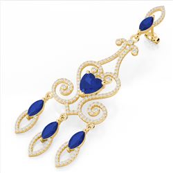 11 ctw Sapphire & Micro Pave VS/SI Diamond Earrings 14k Yellow Gold