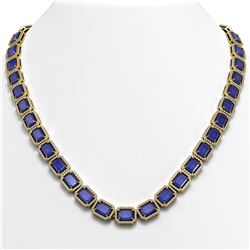 58.59 ctw Sapphire & Diamond Micro Pave Halo Necklace 10k Yellow Gold