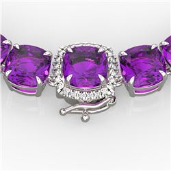 116 ctw Amethyst & VS/SI Diamond Halo Micro Necklace 14k White Gold