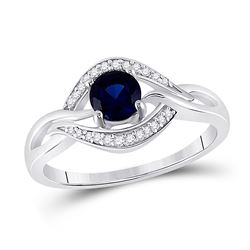 Sterling Silver Round Lab-Created Blue Sapphire Solitaire Diamond Ring 5/8 Cttw