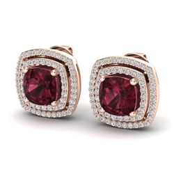 4.55 ctw Garnet & Micro Pave VS/SI Diamond Earrings 14k Rose Gold