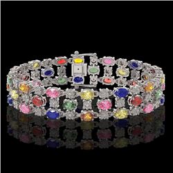 18.16 ctw Multi Color Sapphire & Diamond Row Bracelet 10K White Gold