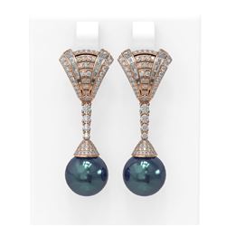 3 ctw Diamond & Pearl Earrings 18K Rose Gold