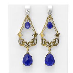 30.32 ctw Sapphire & Diamond Earrings 18K Yellow Gold