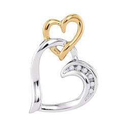 10kt Two-tone White Yellow Gold Round Diamond Heart Pendant .03 Cttw