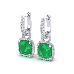 6 ctw Emerald & Micro Pave VS/SI Diamond Earrings 18k White Gold
