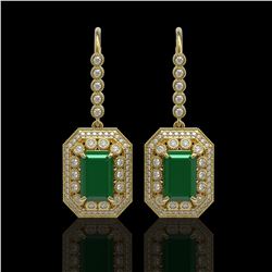 14.16 ctw Certified Emerald & Diamond Victorian Earrings 14K Yellow Gold