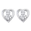 Image 1 : 10kt White Gold Round Diamond Heart Cluster Stud Earrings 1/12 Cttw