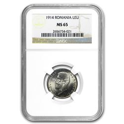 1914 Romania Silver Leu MS-65 NGC