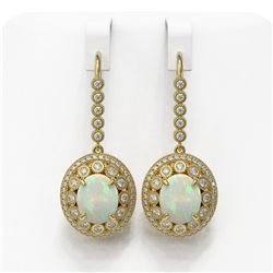 10.26 ctw Certified Opal & Diamond Victorian Earrings 14K Yellow Gold