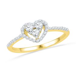 10kt Yellow Gold Round Diamond Slender Framed Heart Cluster Ring 1/3 Cttw