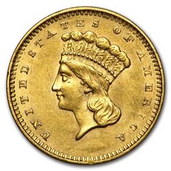 1856 $1 Indian Head Gold Type 3 Slanted 5 AU