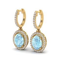 3.25 ctw Aquamarine & Micro Pave VS/SI Diamond Earrings 18k Yellow Gold