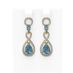 7.22 ctw Blue Topaz & Diamond Earrings 18K Yellow Gold