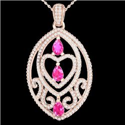 3.50 ctw Pink Sapphire & Micro Diamond Heart Necklace 14k Rose Gold