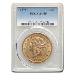 1878 $20 Liberty Gold Double Eagle AU-55 PCGS