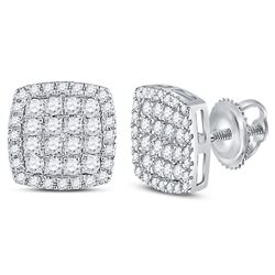 14kt White Gold Round Diamond Square Cluster Earrings 3/4 Cttw