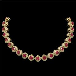 82.17 ctw Certified Ruby & Diamond Victorian Necklace 14K Yellow Gold