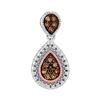Image 1 : Sterling Silver Round Brown Diamond Teardrop Cluster Pendant 1/6 Cttw