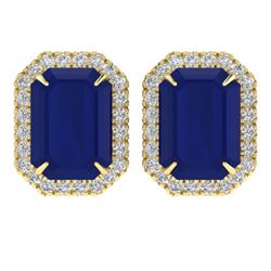 14 ctw Sapphire & Micro Pave VS/SI Diamond Earrings 18k Yellow Gold