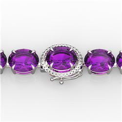78 ctw Amethyst & Micro Pave Diamond Bracelet 14k White Gold