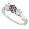 Image 1 : 10kt White Gold Round Brown Diamond Cluster Ring 1/4 Cttw