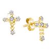Image 1 : 14kt Yellow Gold Round Diamond Cross Religious Earrings 1/20 Cttw