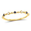 Image 1 : 10kt Yellow Gold Round Blue Sapphire Diamond Beaded Stackable Band Ring 1/20 Cttw