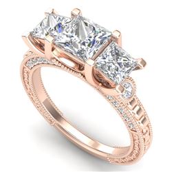 2.66 ctw Princess VS/SI Diamond Art Deco 3 Stone Ring 18k Rose Gold
