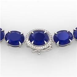 170 ctw Sapphire & VS/SI Diamond Halo Micro Necklace 14k White Gold