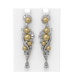 5.13 ctw Diamond & Pearl Earrings 18K White Gold