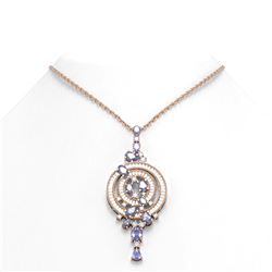 10.89 ctw Tanzanite & Diamond Necklace 18K Rose Gold
