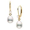 Image 1 : Metallic White Drop-Shaped Freshwater Pearl and Diamond Leverback Dangle Earrings