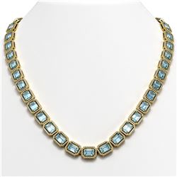 54.79 ctw Aquamarine & Diamond Micro Pave Halo Necklace 10k Yellow Gold