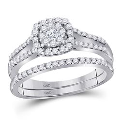 10kt White Gold Round Diamond Bridal Wedding Engagement Ring Band Set 1/2 Cttw