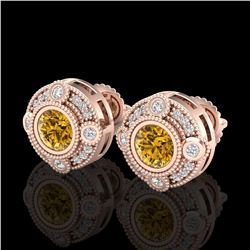 1.5 ctw Intense Fancy Yellow Diamond Art Deco Earrings 18k Rose Gold