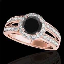 1.6 ctw Certified Black Diamond Solitaire Halo Ring 10k Rose Gold