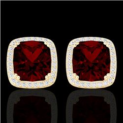 6 ctw Garnet & Micro Pave VS/SI Diamond Halo Earrings 18k Yellow Gold