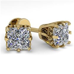 1.0 ctw VS/SI Princess Diamond Stud Solitaire Earrings 18k Yellow Gold