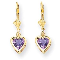 14k 6 mm Dangle Heart Amethyst Post Earrings